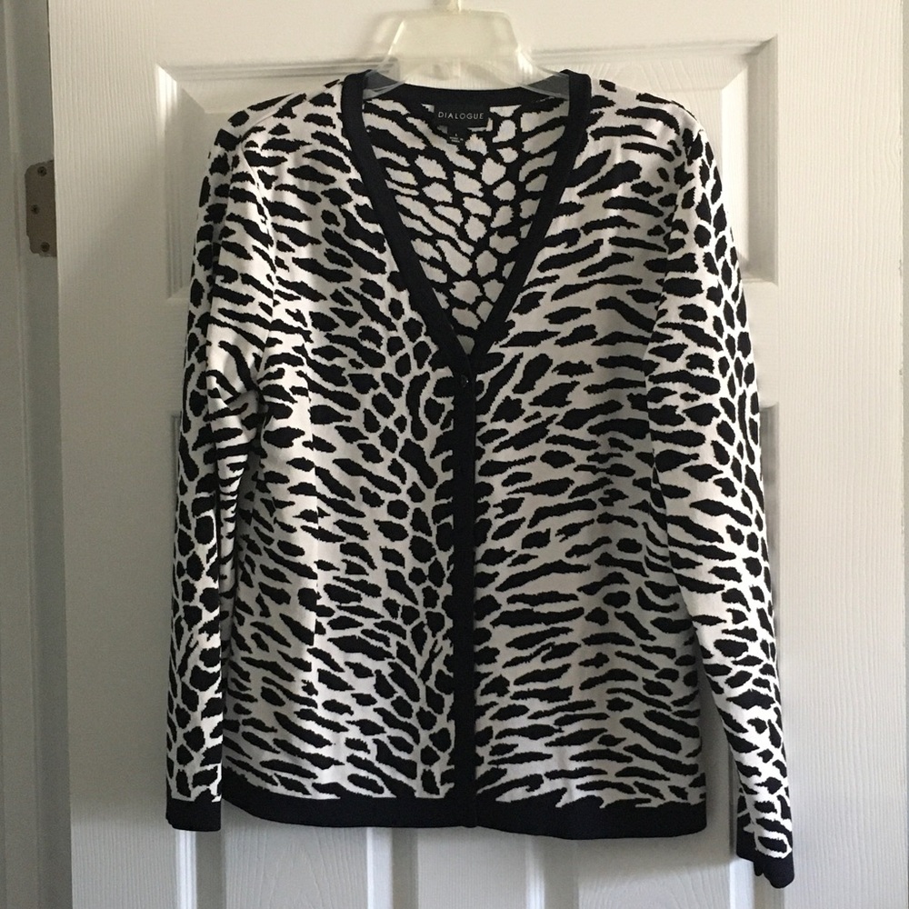 Dialogue Black and White Animal Print V-Neck Cardigan